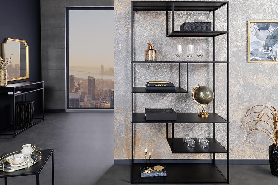 Invicta Interior Moderne boekenkast DURA STEEL 180 cm zwarte metalen staande plank industrieel ontwerp 43327