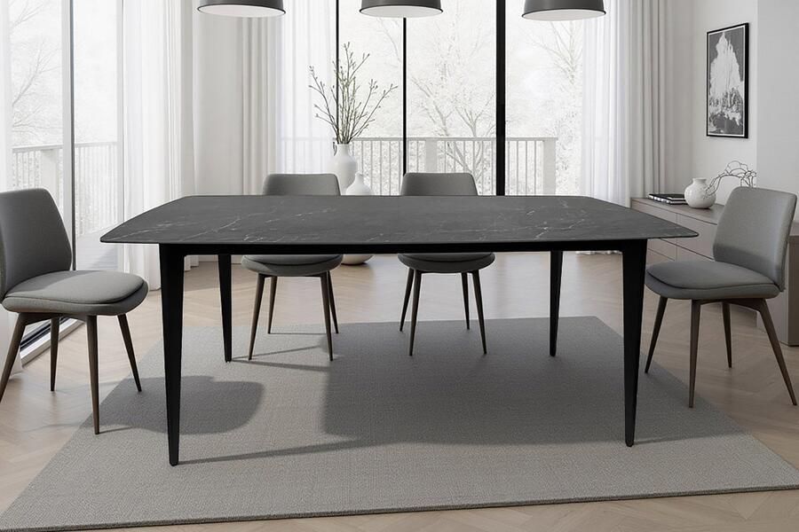 Invicta Interior Moderne eettafel MILANO 160 cm antraciet keramiek zwarte metalen poten 46992