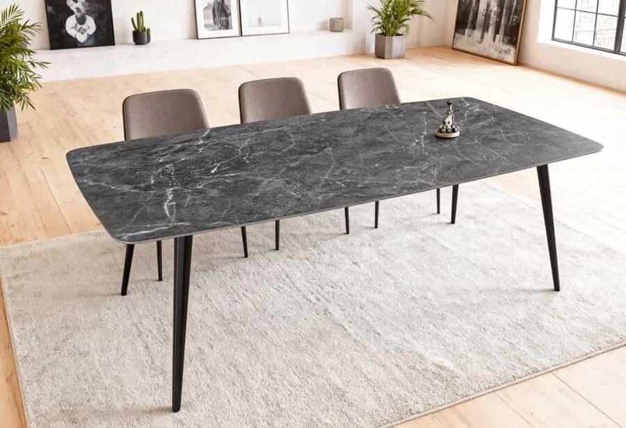 Invicta Interior Moderne eettafel MILANO 180cm antraciet keramiek zwarte metalen poten 46993
