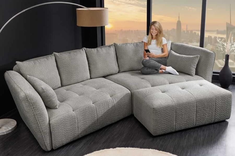 Invicta Interior Moderne Grote Bank ROYAL 295cm grijs bouclé binnenvering XXL bank incl. kussens 44542
