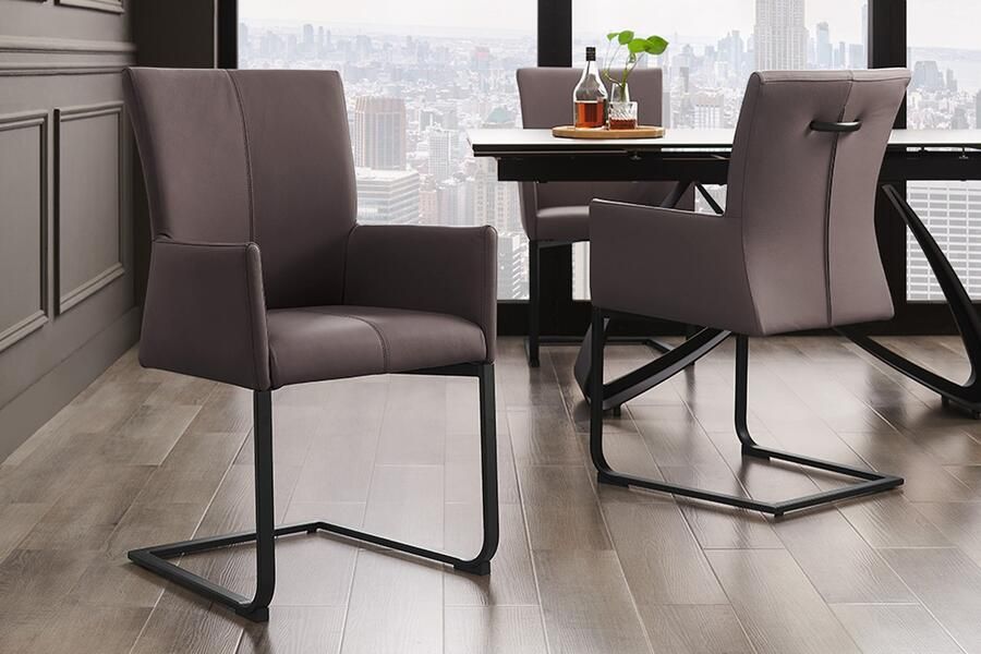 Invicta Interior Moderne sledestoel SAMSON taupe grijs echt leer met armleuningen en metalen frame 45175