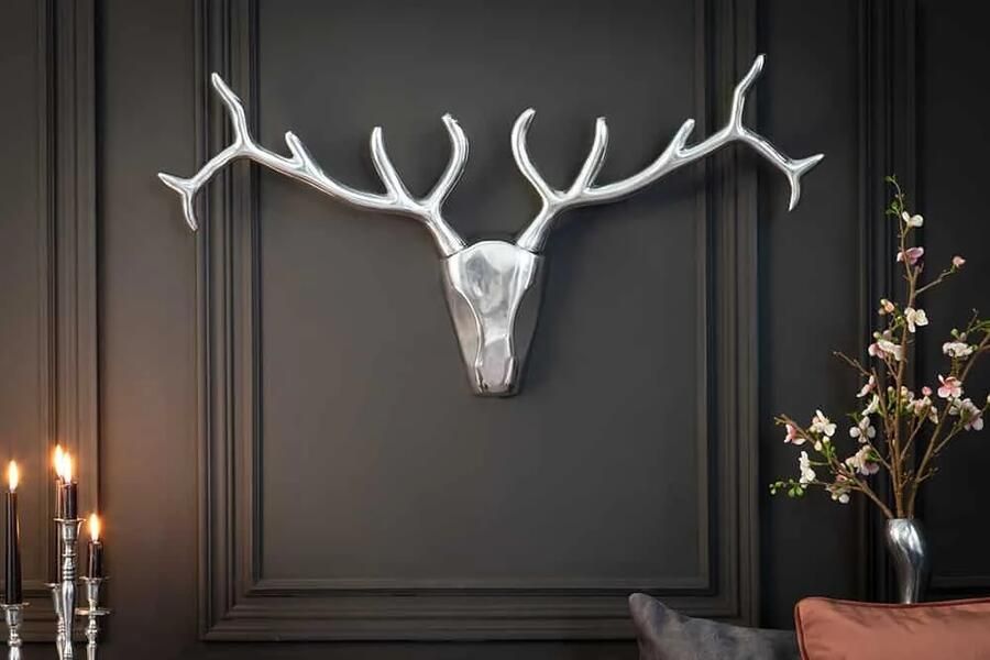 Invicta Interior Moderne wanddecoratie VEADO 98cm zilveren hertengewei 12582