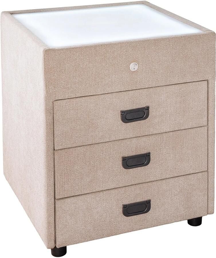 Invicta Interior Nachtkastje TOULOUSE met LED-verlichting 55 cm fluweel beige 45948