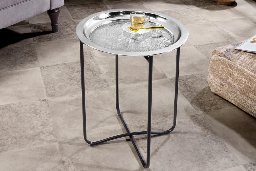 Invicta Interior Oosterse bijzettafel CASABLANCA 50cm zilver zwart dienblad uitneembaar opvouwbaar 44352 - Foto 2