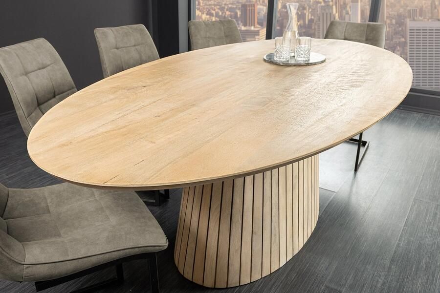 Invicta Interior Ovale eettafel ART DECO 220 cm wit witgekalkt massief mangohout met zuilvoet 44563