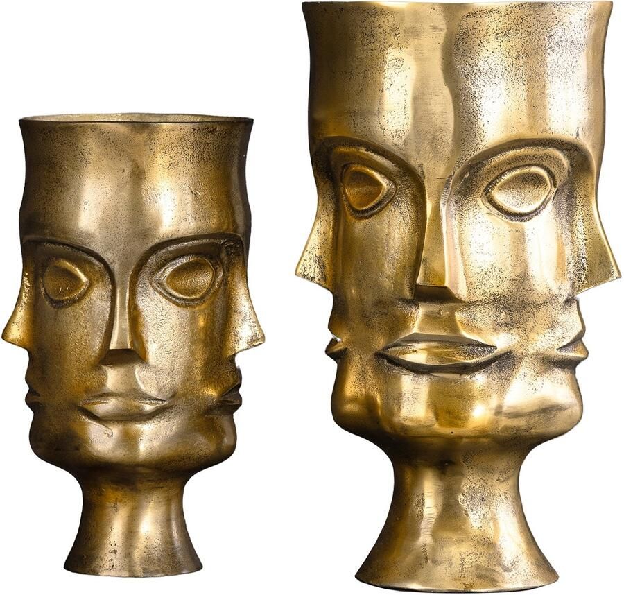 Invicta Interior Plantvaas FACE set van 2 aluminium antique messing 44872