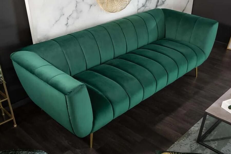 Invicta Interior Retro 3-zitsbank NOBLESSE 225cm smaragdgroen fluweel 3-zits met decoratieve quilting 40404 - Foto 2