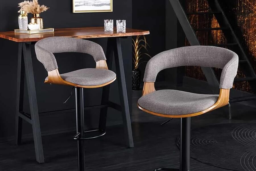 Invicta Interior Retro barkruk MANHATTAN grijs structuurmateriaal massief hout met draaibare rugleuning in hoogte verstelbaar 44197