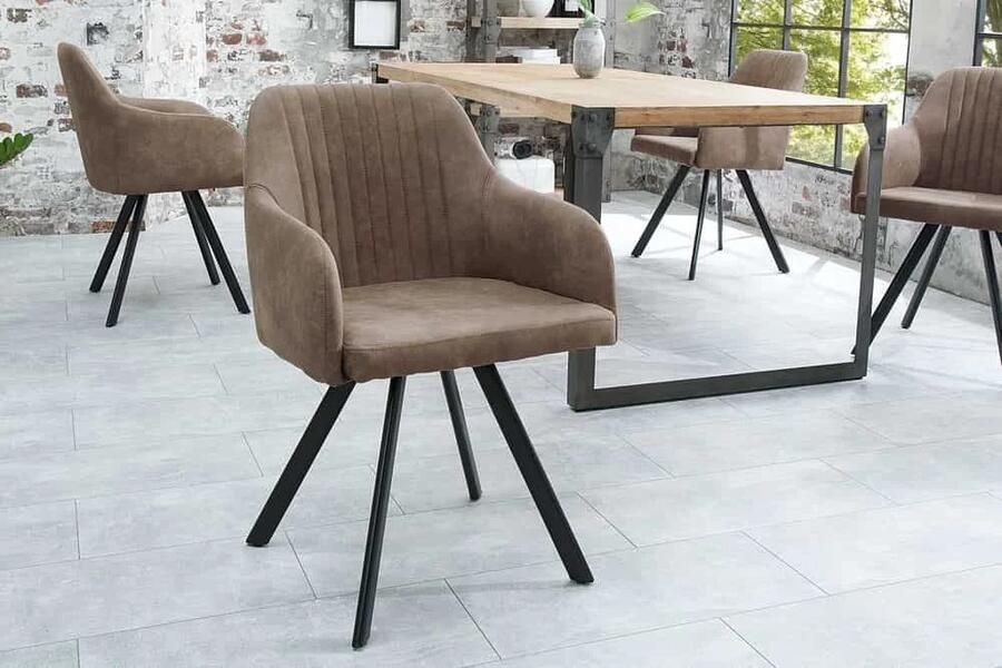 Invicta Interior Retro Design Stoel LUCCA Antiek Taupe Microvezel met Armleuning Quilten 38309