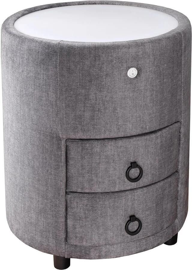 Invicta Interior Rond nachtkastje SIGNUM met LED-verlichting 55 cm fluweelgrijs. 46410