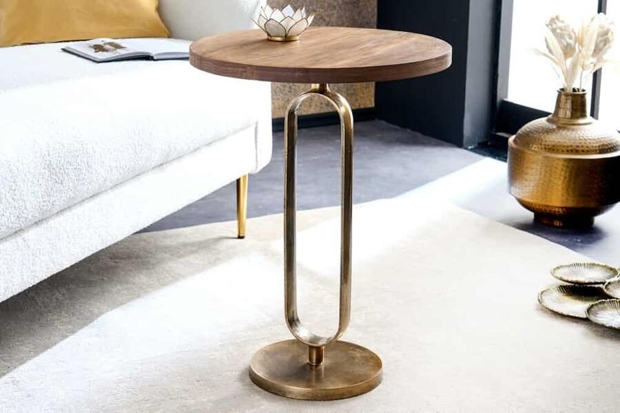 Invicta Interior Ronde Bijzettafel ELEGANCE 60cm Messing Mango Hout Metaal Massief Aluminium Handgemaakt 43611