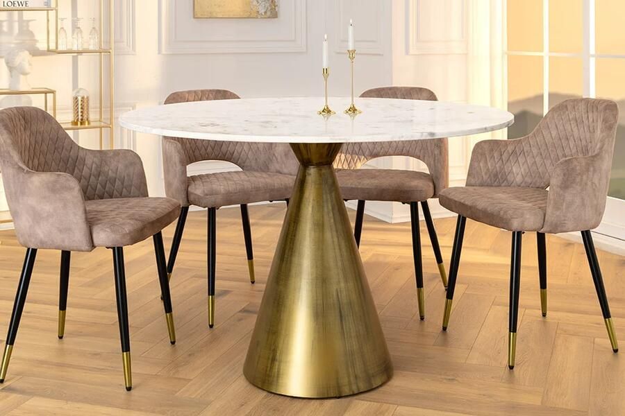 Invicta Interior Ronde eettafel ELEGANCIA 100cm messing wit marmer ijzer met zuilvoet 44859