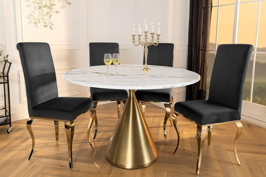 Invicta Interior Ronde eettafel ELEGANCIA 130 cm wit marmer goud metaal met zuilvoet 45898