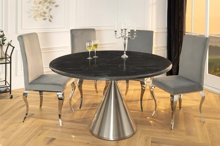 Invicta Interior Ronde eettafel ELEGANCIA 130cm zwart marmer chroomstaal met onderstel 45899