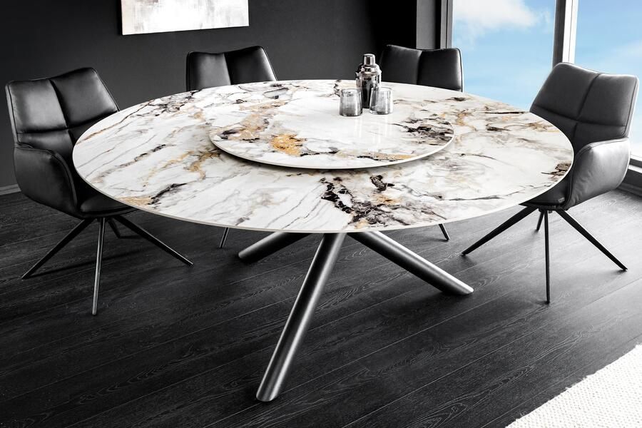 Invicta Interior Ronde eettafel SPIN 150cm wit grijsbruin met 360° draaibaar serveerbord keramiek zwart 46422