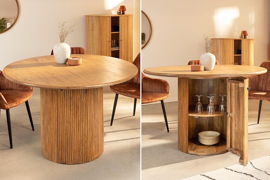 Invicta Interior Ronde eettafel TRES CHIC 120cm bruin mangohout massief hout met opbergruimte 45994