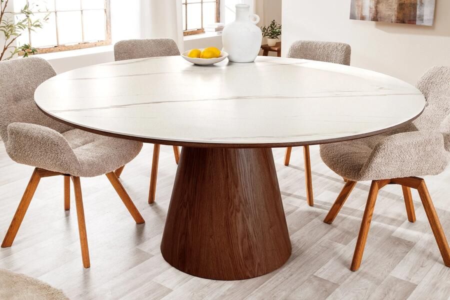 Invicta Interior Ronde eettafel UNIQUE 120cm Wit Bruin Walnoot Hout Keramiek Marmeren Kolom Onderstel 45144 - Foto 2