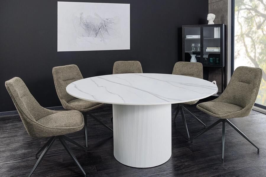 Invicta Interior Ronde eettafel UNIQUE 120cm wit keramiek met zuilvoet 46383