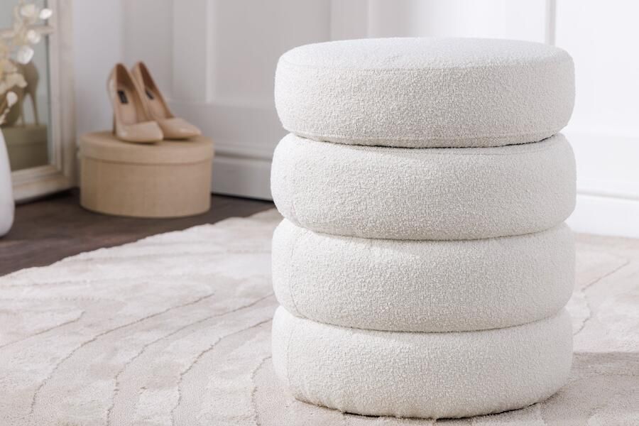 Invicta Interior Ronde kruk VOGUE 50cm crèmewit bouclé poef met opbergruimte 43524