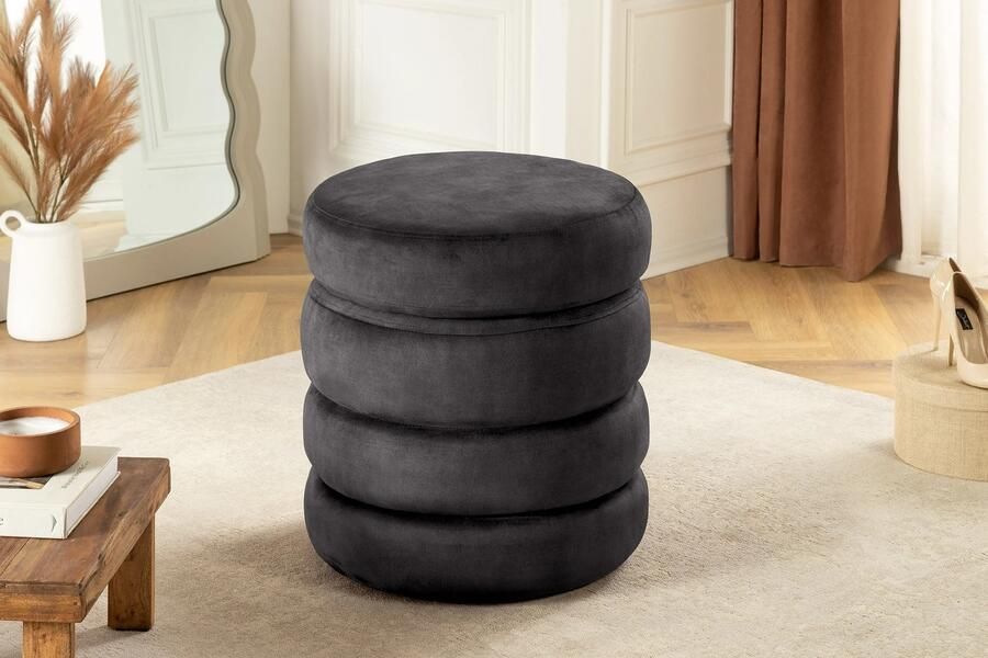 Invicta Interior Ronde poef VOGUE 50cm grijs fluwelen poef met opbergruimte 46689