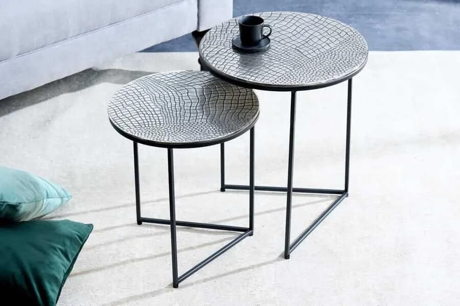 Invicta Interior Ronde set van 2 bijzettafels ELEMENTS 40cm zilver antiek krokodillenmotief handgemaakt 43494 - Foto 2