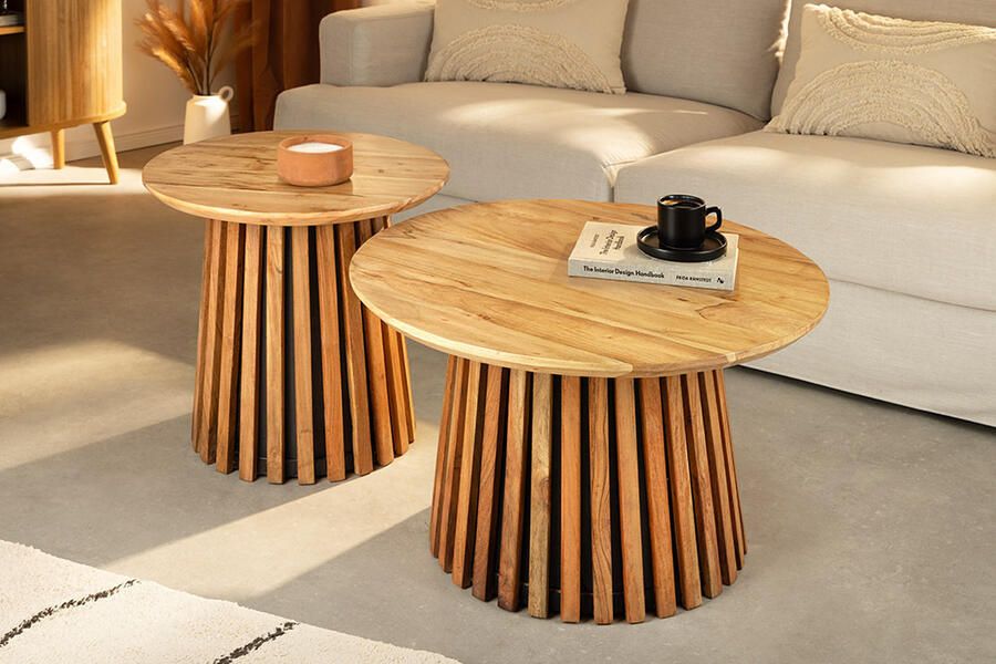 Invicta Interior Ronde set van 2 salontafels VALHALLA WOOD 70cm naturel bruin acaciahout 45993