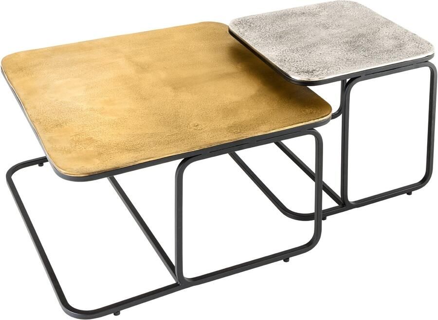 Invicta Interior Set van 2 salontafel ABSTRACT 60cm goud zilver zwart metaal handgemaakt 43515