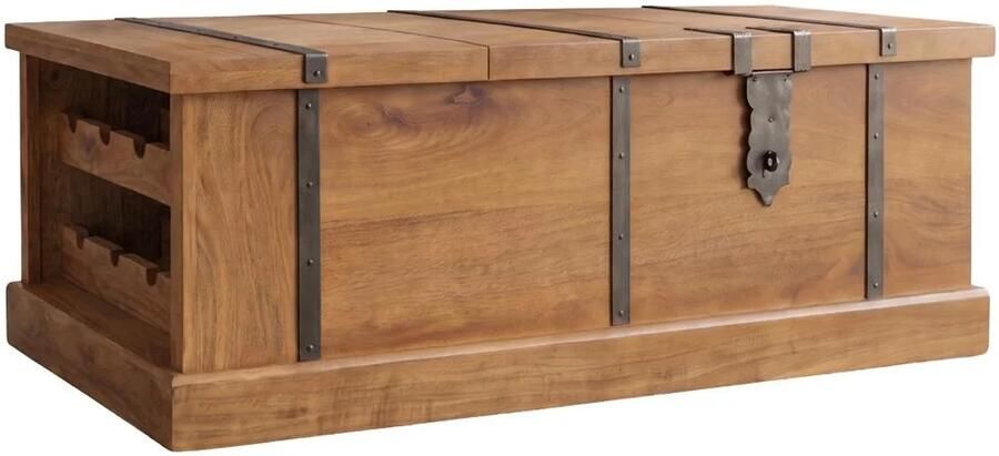 Invicta Interior Salontafel BODEGA 100cm met wijnrek en opbergruimte mangohout honing afwerking 49355