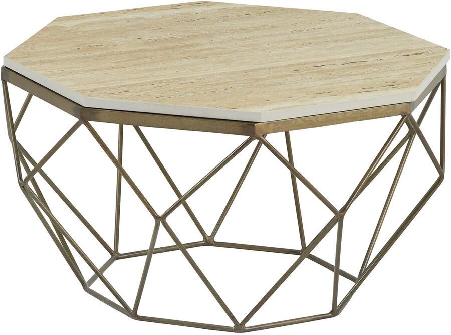 Invicta Interior Handgemaakte salontafel DIAMOND 70cm beige travertijn messing ijzer 45204