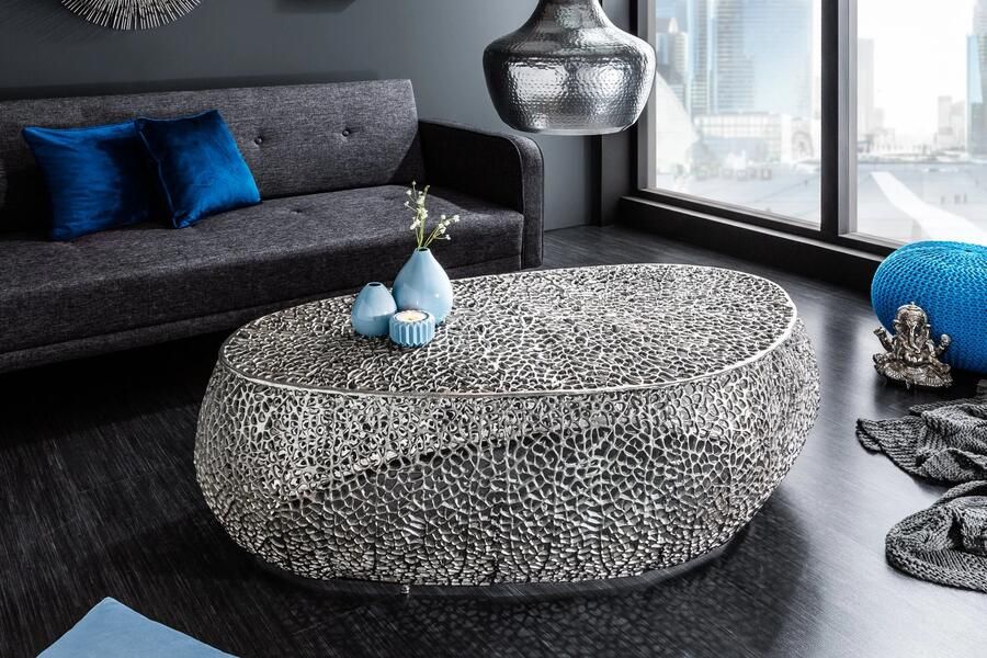 Invicta Interior Salontafel LEAF 122cm metaal zilver handgemaakt 38939