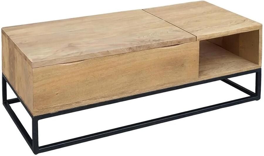 Invicta Interior Salontafel MAKASSAR FUNCTION 110cm hoogte verstelbaar mangohout natuurlijk crème met opbergvak 48105