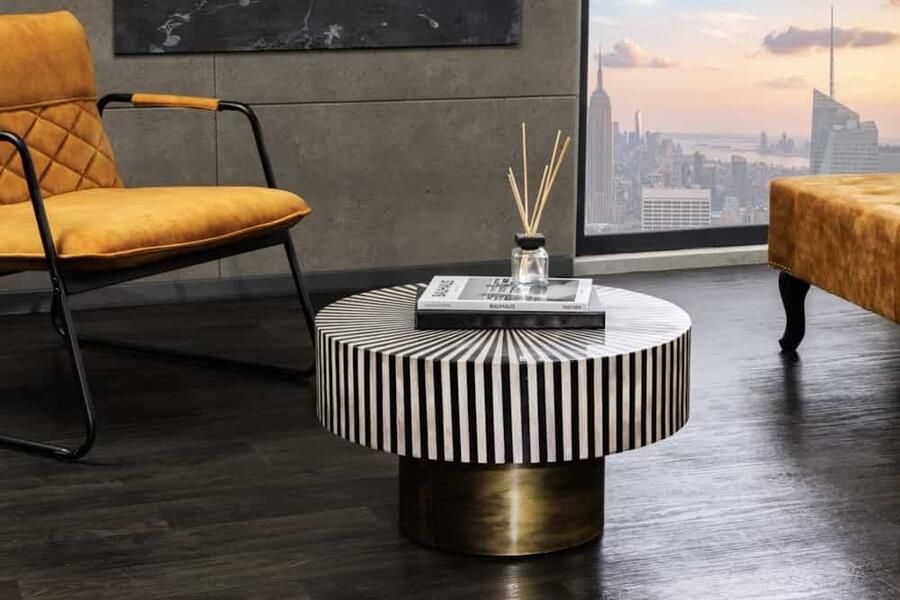 Invicta Interior Bone Inlay Salontafel HARMONY NATURE 60cm Rond Zwart Wit Goud Ingelegd Arts & Crafts 42800 - Foto 2