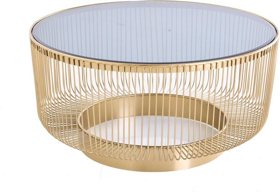 Invicta Interior Ronde salontafel VARIATION 80cm goud metalen frame zwart glas handgemaakt vintage design 43233 - Foto 2