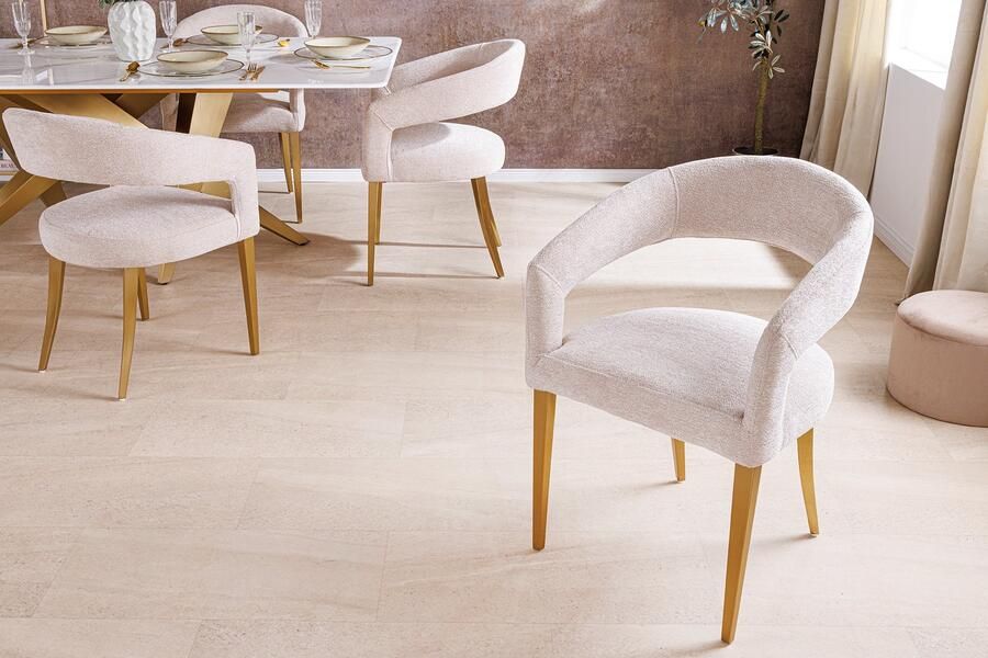 Invicta Interior Scandinavische stoel BOUTIQUE beige structuurstof geborsteld champagne goud metaal 45923