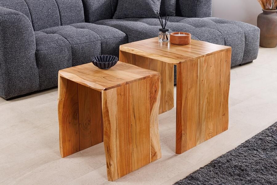 Invicta Interior Set van 2 bijzettafels MAMMUT 55cm bruin massief acaciahout 45762