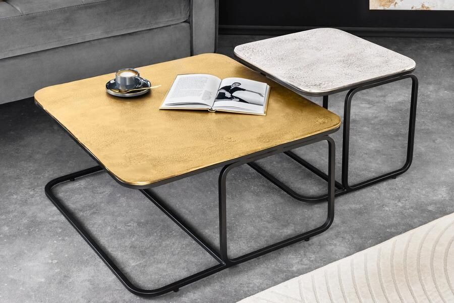 Invicta Interior Set van 2 salontafel ABSTRACT 60cm goud zilver zwart metaal handgemaakt 43515 - Foto 2