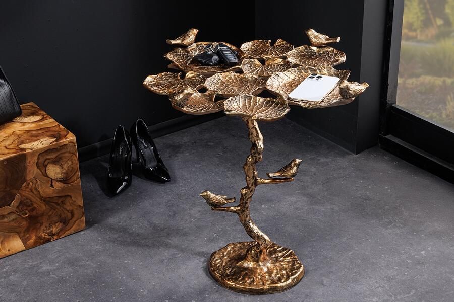 Invicta Interior Side table BIRDS 60cm leaf design antique messing outdoor 44846