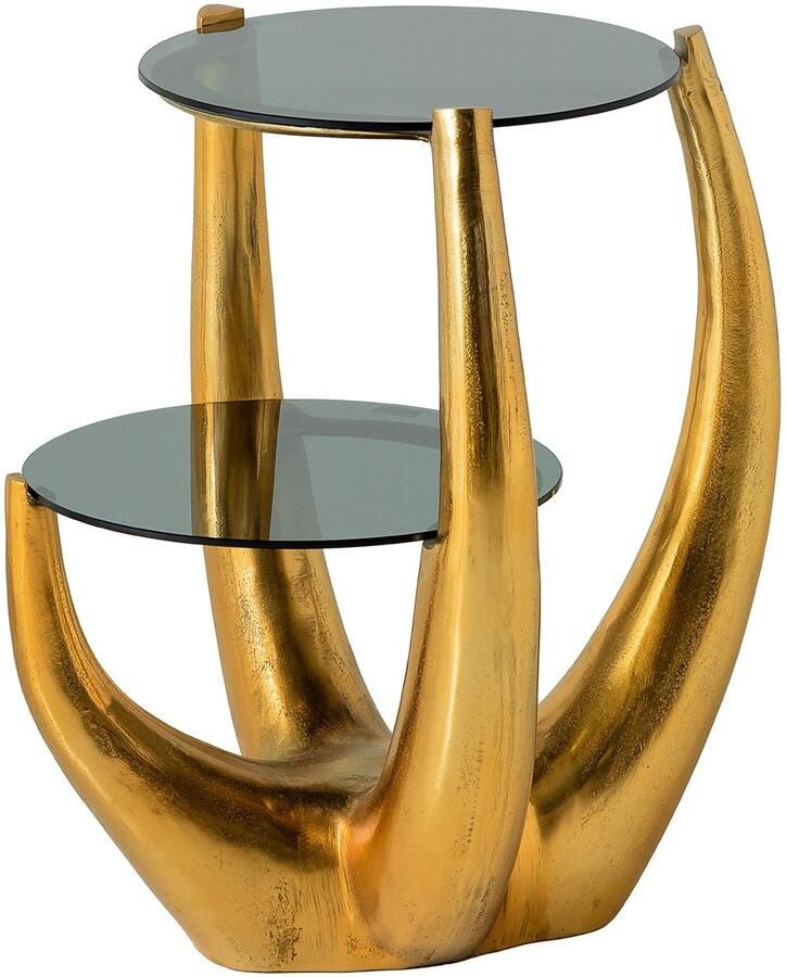 Invicta Interior Handgemaakte Bijzettafel LEVELS 50cm Goud Antiek Zwart Glas Zwart Metaal 44858