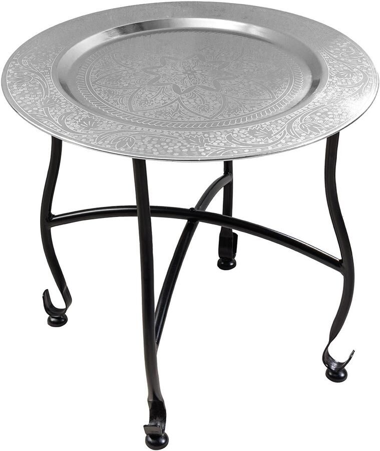 Invicta Interior Ronde Bijzettafel MARRAKECH 40cm Zilveren Theetafel Uitneembaar Dienblad Opvouwbaar 44354