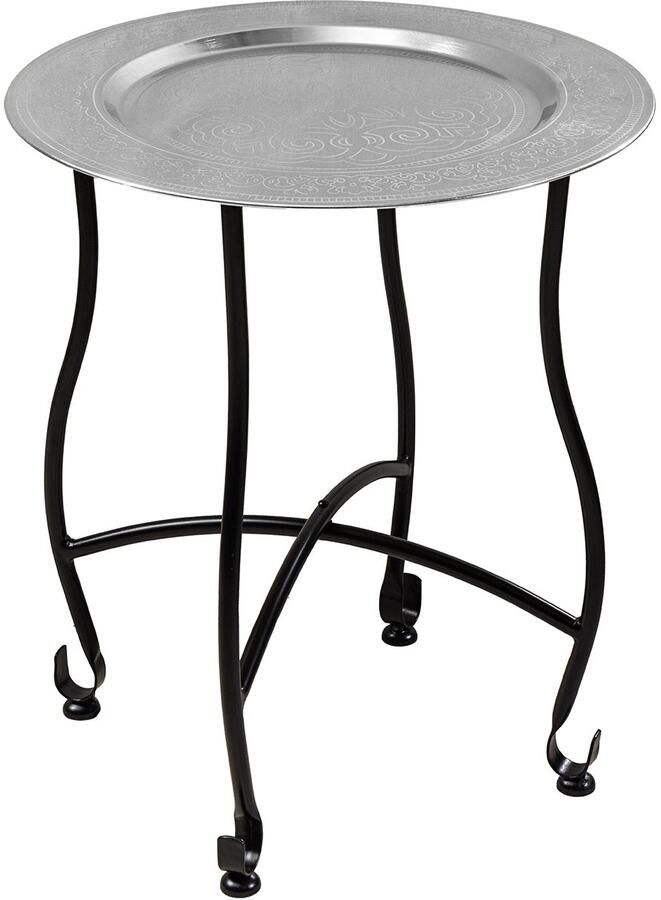 Invicta Interior Ronde Bijzettafel MARRAKECH 50cm Zilveren Theetafel Uitneembaar Dienblad Opvouwbaar 44347