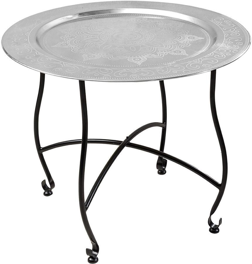 Invicta Interior Ronde salontafel MARRAKECH 60cm zilveren theetafel uitneembaar dienblad opvouwbaar 44346