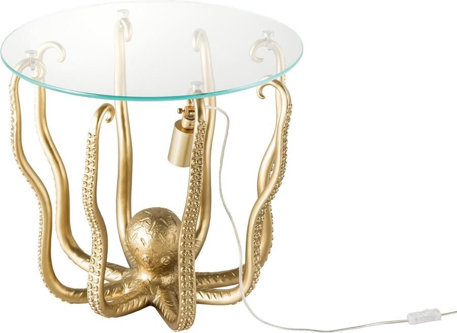 Invicta Interior Ronde bijzettafel WILDLIFE OCTOPUS 50cm goud sculptuur glas 44567