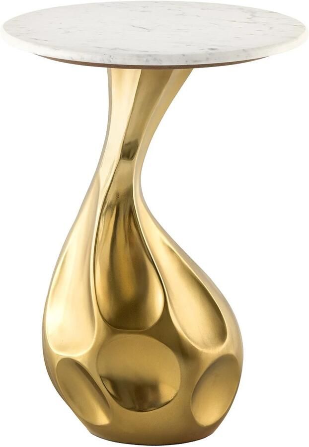 Invicta Interior Ronde bijzettafel TEAR 60cm goud wit met marmeren tafelblad handgemaakt 44834