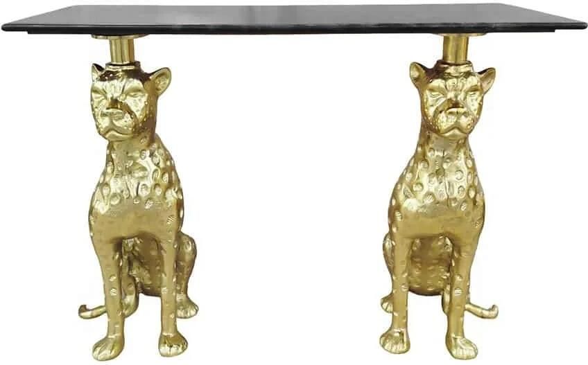 Invicta Interior Sidetable PANTHER 105cm goudkleurig metaal met marmeren blad 45029