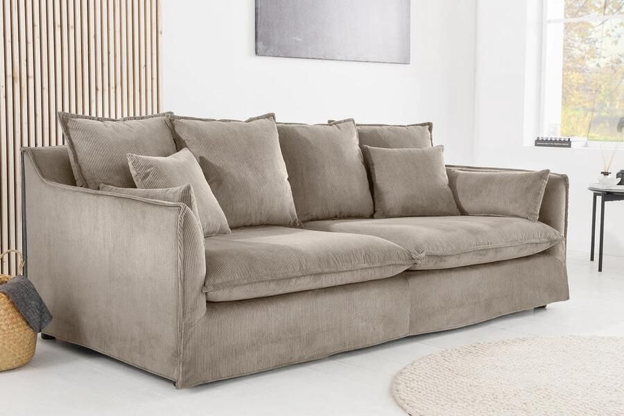 Invicta Interior Sofa HEAVEN 200cm 3-zits vering kern afneembare hoes koord greige 46108