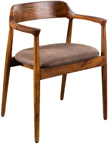 Invicta Interior Stoel KENNEDY met gevoerde zitting en armleuningen sheesham hout steengrijs afwerking bruin 49469