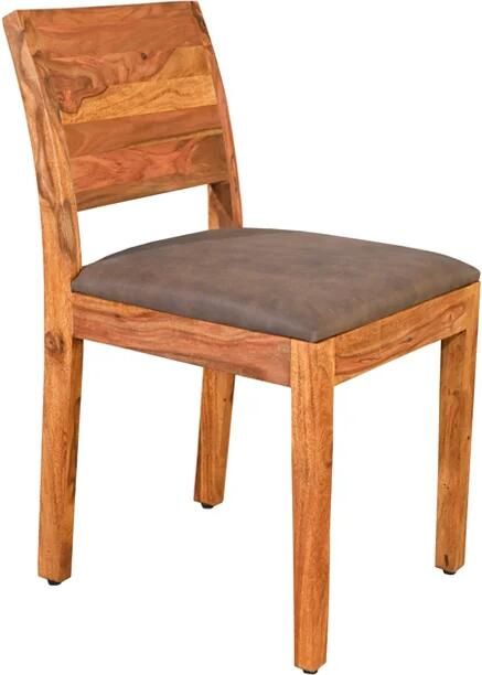 Invicta Interior Stoel MAKASSAR 80cm microvezel bruin en sheesham hout bruin stone finish 48659