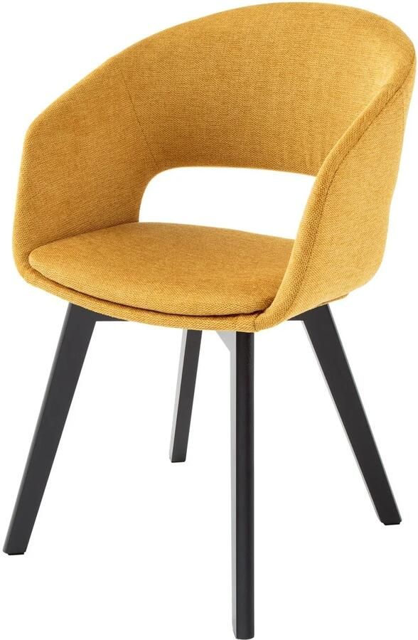 Invicta Interior Design stoel NORDIC STAR mosterdgeel structuurstof massief hout zwart met armleuning gestoffeerd 43424 - Foto 3