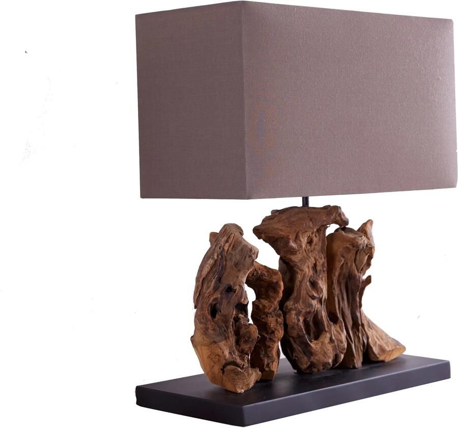 Invicta Interior Handgemaakte tafellamp ARAGON 50cm bruine drijfhouten voet met linnen kap 20694 - Foto 2