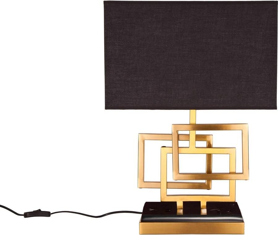 Invicta Interior Moderne tafellamp ATLANTIS 56cm gouden stoffen kap zwart marmeren lamp 39098 - Foto 2